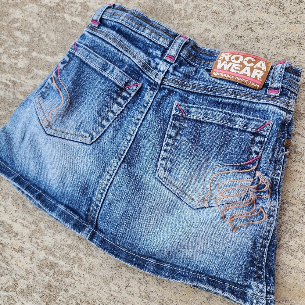Y2K Rocawear‎ Kid Toddler Denim Jean Embroidered Skirt W/ Shorts, Sz 6